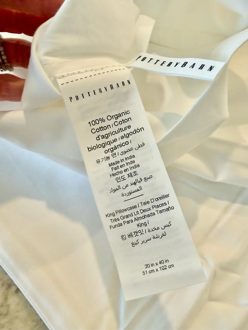 Pottery Barn 400-Thread-Count Organic Percale KING Pillowcase - White (Set of 2)
